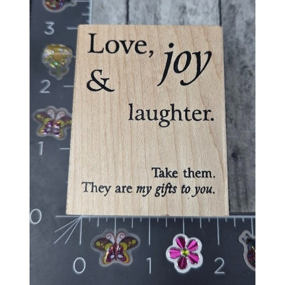 River City Love Joy Laughter Take Them Gifts 4259J Rubber Stamp Wood #F6